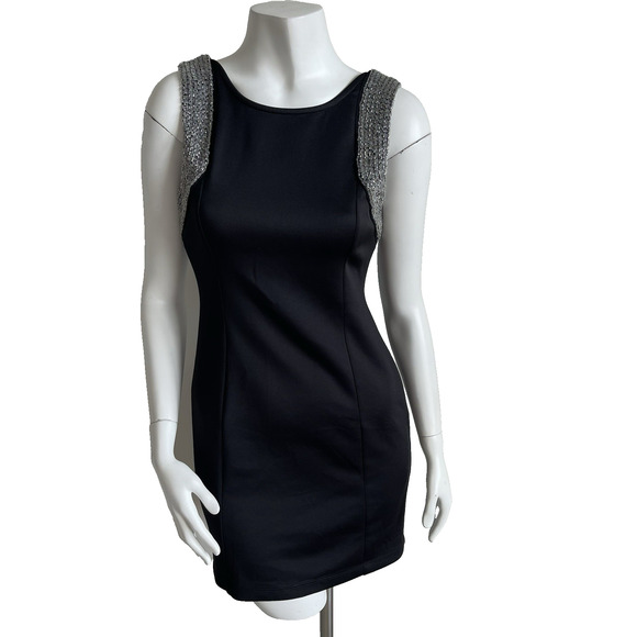 Just Me Embellished Beaded Black Mini Dress Sz Medium Holiday Cocktail Party - Picture 1 of 15